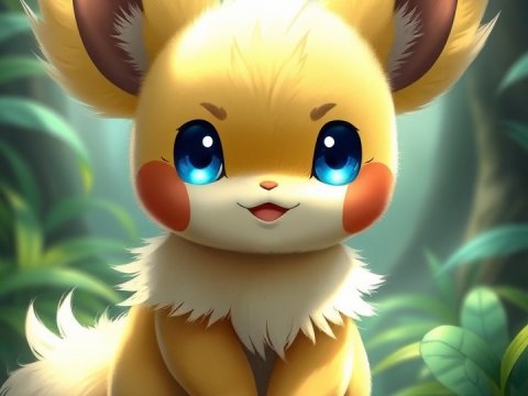 Cute Fluffy Pichu in a Lush Forest