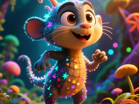 Cute Glowing Fantasy Creature in Enchanted Forest