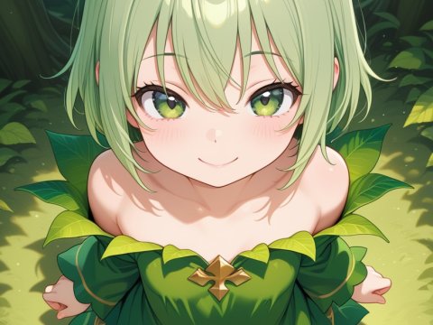 Cute Green-Haired Girl in Leafy Dress