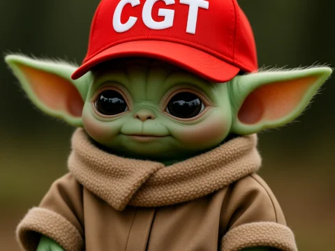 Cute Grogu Wearing a Red CGT Cap