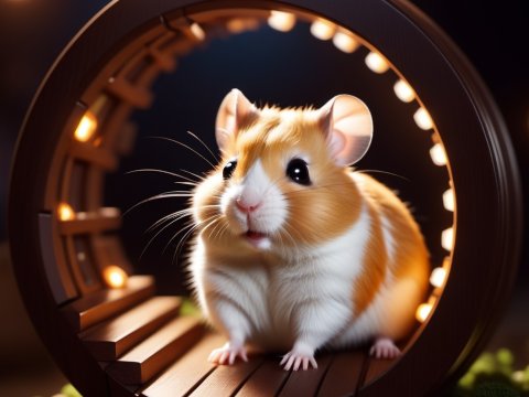 Cute Hamster Inside Illuminated Running Wheel