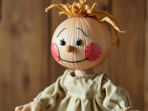 Cute Handmade Doll with Straw Hair and Polka Dot Cheeks