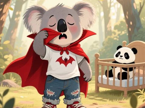 Cute Koala Vampire in Red Cape with Panda Plush