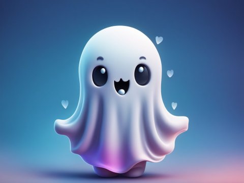 Cute Little Ghost Character with Heart Accents