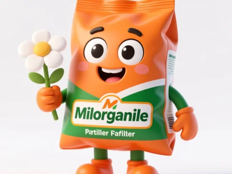 Cute Milorganite Fertilizer Mascot Holding a Flower