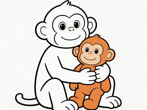 Cute Monkey Hugging an Orange Stuffed Monkey
