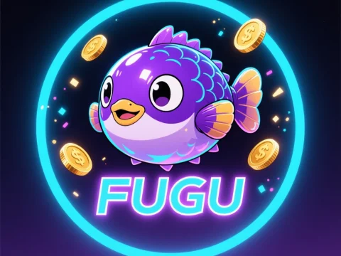 Cute Neon Fugu Fish Avatar with Floating Coins
