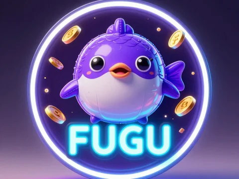Cute Neon Fugu Pufferfish Avatar with Floating Coins