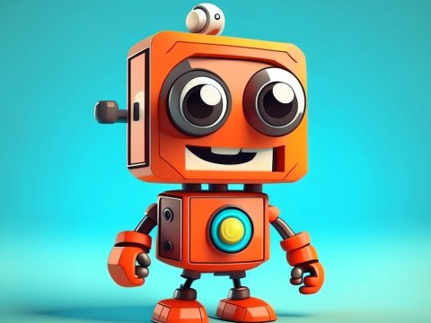 Cute Orange Cartoon Robot with Big Eyes