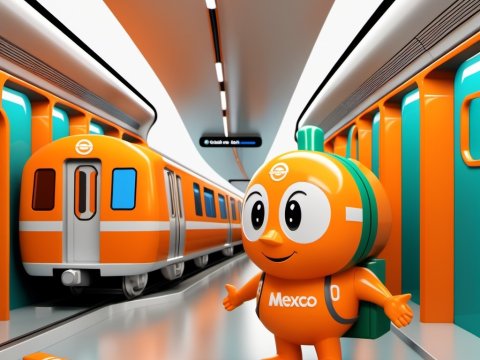Cute Orange Mascot at Modern Subway Station