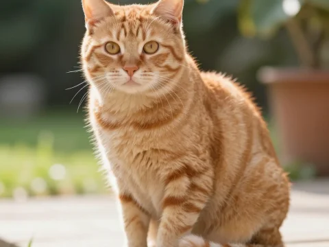Cute Orange Tabby Cat Sitting Outdoors