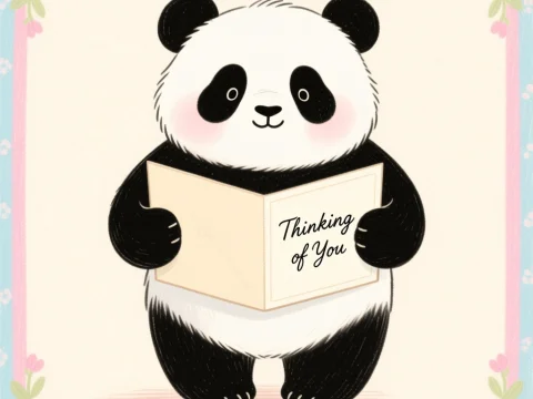 Cute Panda Holding a 'Thinking of You' Card
