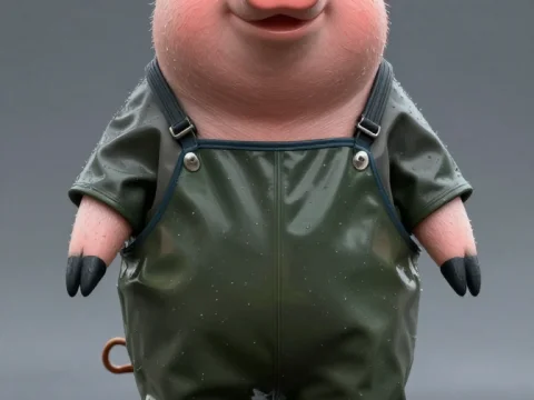 Cute Pig Character in Rain Gear