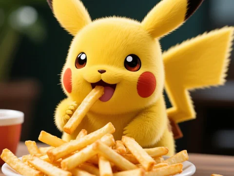 Cute Pikachu Enjoying French Fries