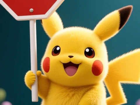 Cute Pikachu Holding a Stop Sign