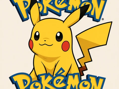 Cute Pikachu with Pokémon Logo