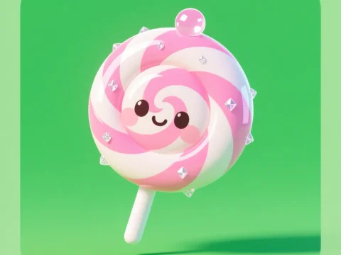 Cute Pink and White Swirled Lollipop with Smiling Face
