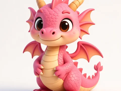 Cute Pink Cartoon Dragon 3D Render