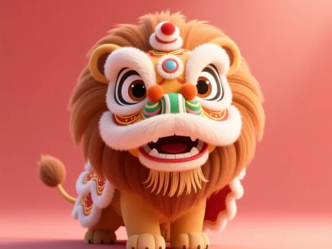 Cute Pixar-Style Lion Dance Character