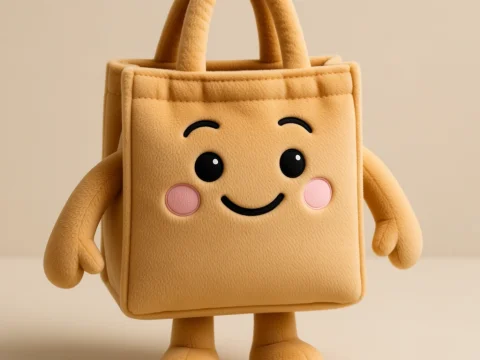Cute Plush Shopping Bag Character with Smiling Face