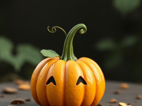 Cute Realistic Chibi Pumpkin with Smiling Face