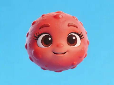 Cute Red Pimple Cartoon Character with Big Eyes