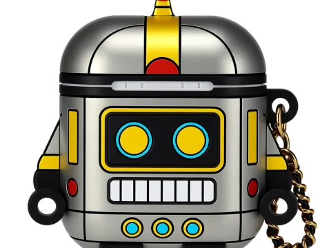 Cute Retro Robot Shaped AirPods Case with Keychain