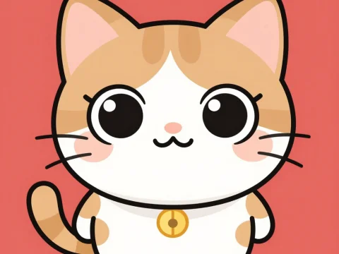 Cute Round Cartoon Kitten with Big Eyes