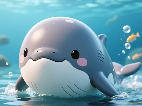 Cute Round Whale in Calm Ocean Water