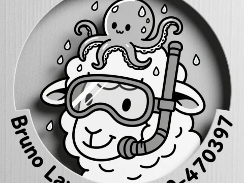 Cute Sheep Wearing Scuba Gear with Octopus on Head