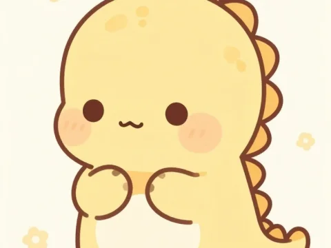 Cute Shy Cartoon Dinosaur with Blush