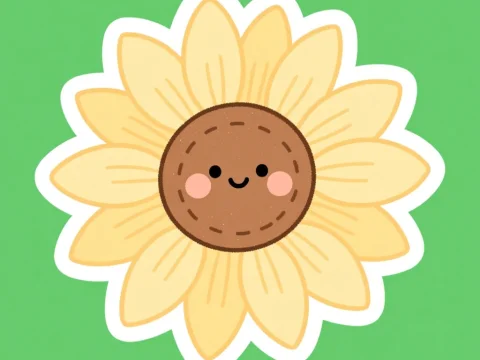 Cute Smiling Sunflower Sticker Illustration