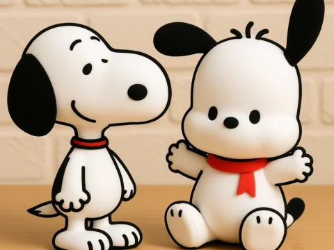Cute Snoopy and Pochacco Figurines Together