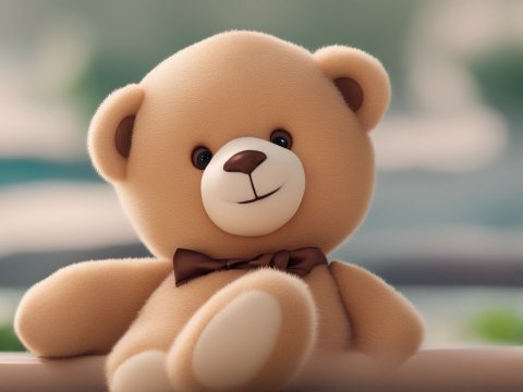 Cute Teddy Bear with Brown Bow Tie in Soft Focus