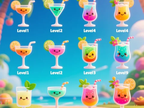 Cute Tropical Cocktail Icons with Levels