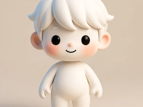 Cute White Chibi Character with Blush