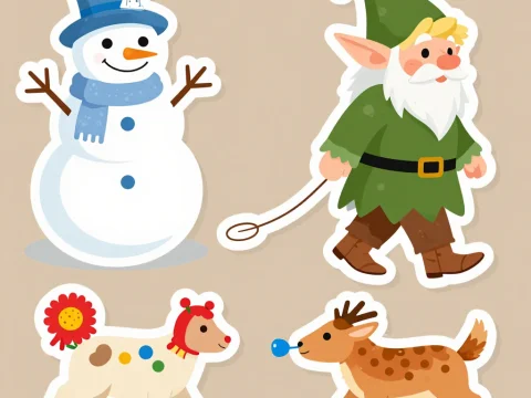 Cute Winter Characters and Animals Stickers