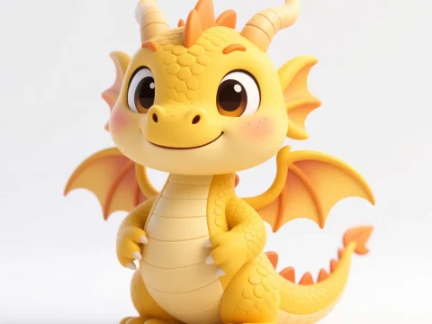 Cute Yellow Cartoon Dragon with Big Eyes