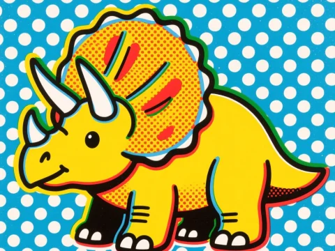 Cute Yellow Triceratops Cartoon with Polka Dot Background