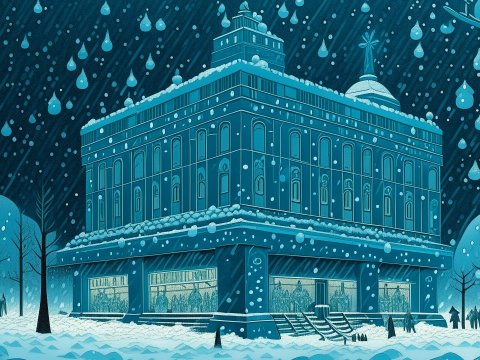 Cyan Casino in a Snowy Night