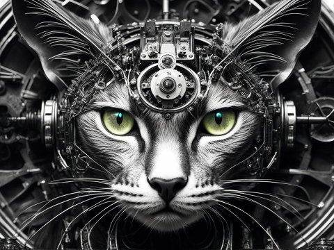 Cybernetic Cat with Mechanical Headgear