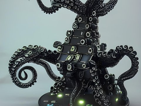 Cybernetic Octopus with Mechanical Tentacles
