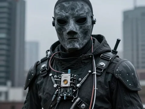 Cybernetic Warrior in Urban Armor with Tech Mask