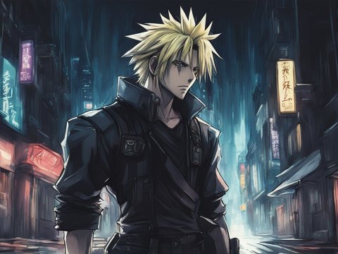 Cyberpunk Anime Character in Neon City Street