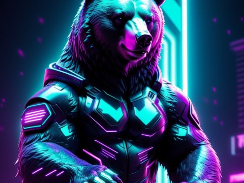 Cyberpunk Bear Warrior in Futuristic Armor