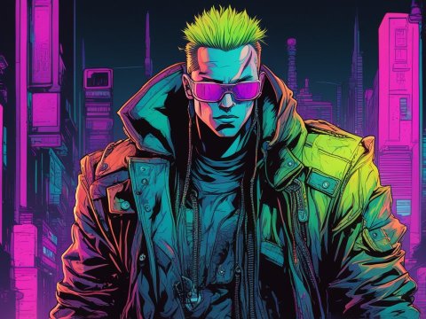 Cyberpunk Character in Neon Cityscape