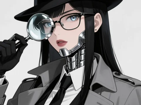Cyberpunk Detective with Magnifying Glass