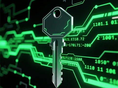 Cyberpunk Digital Key with Neon Green Circuitry