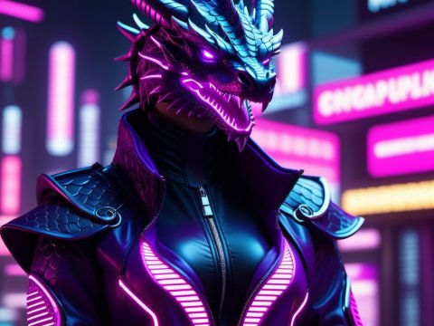 Cyberpunk Dragon Warrior in Neon City