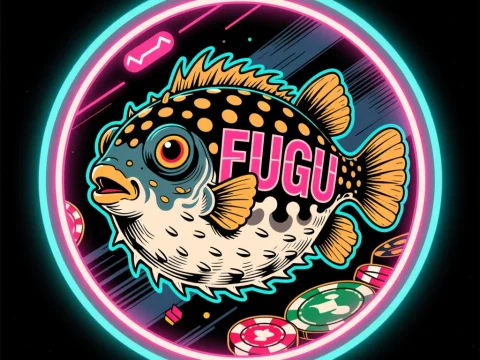 Cyberpunk Fugu Fish Tattoo with Neon Casino Chips